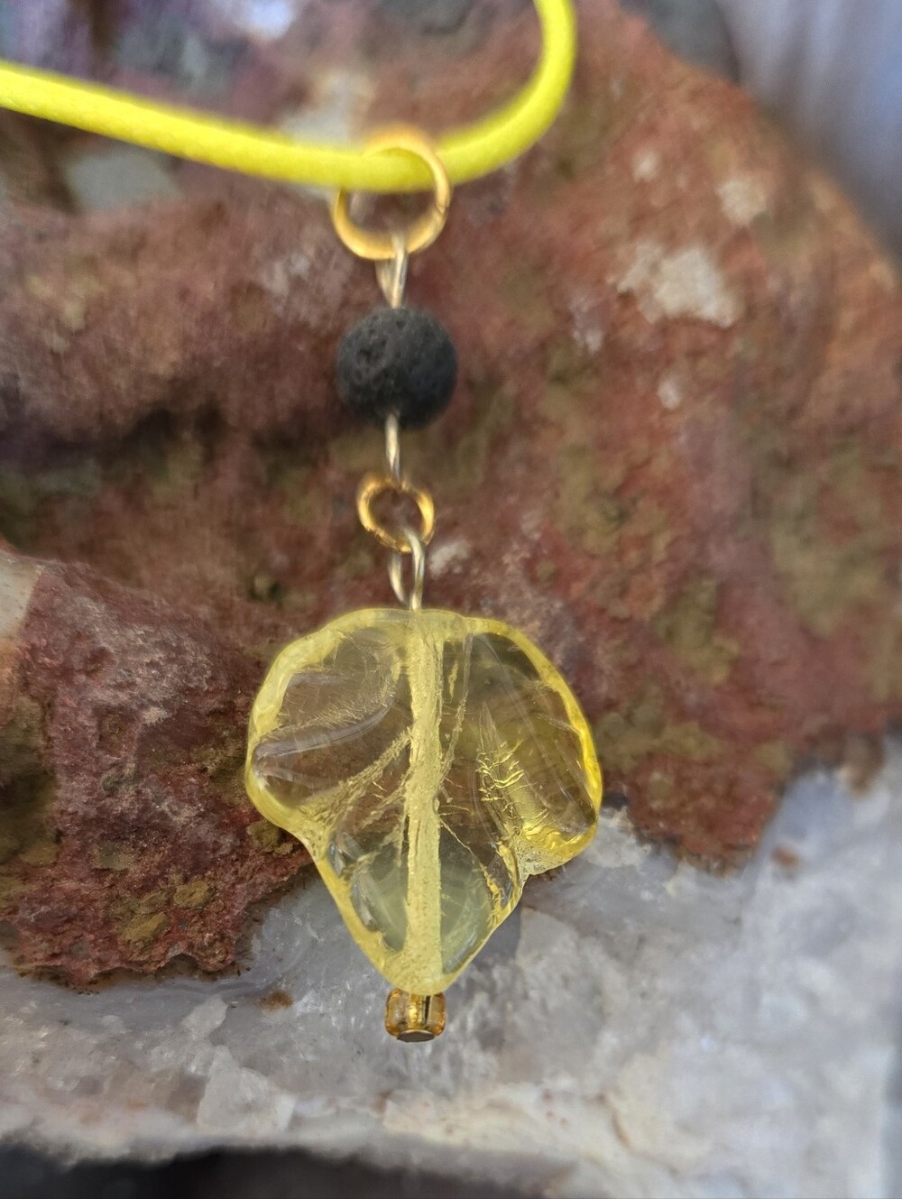 Yellow Leaf Aromatherapy Diffuser Necklace | Handmade Essential Oil Necklace